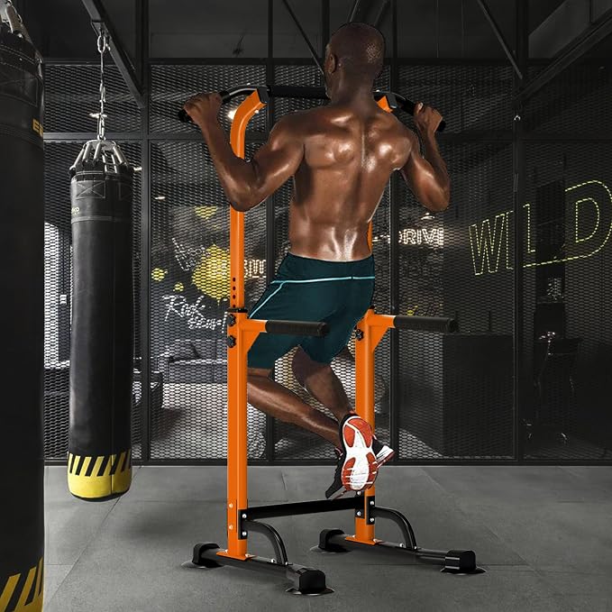 DlandHome Power Tower Pull Up Bar Dip Station,Adjustable Height Dip Stand | Multi-Function Fitness Equipment for Strength Training Home Gym,Stable Steel Frame for Pull Ups Dips Push Ups,Supports 330LBS