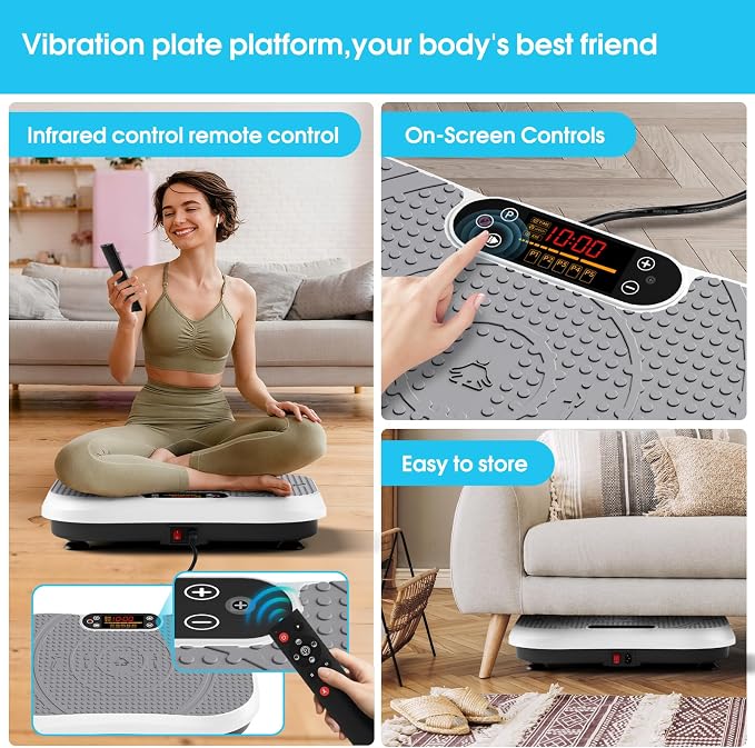 SoftGym Vibration Plate Exercise Machine for Lymphatic Drainage & Fitness | Quiet Heavy Duty 450lbs Capacity Platform, 120 Speeds Shake Machine with Resistance Bands for Home Muscle Activation