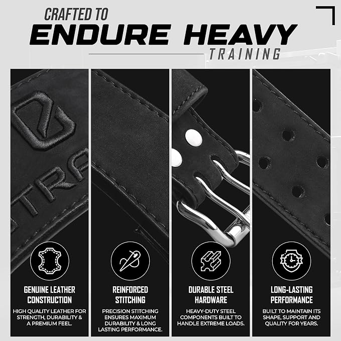 Real Leather Weight Lifting Belt - 7mm Gym Belt for Strength Training - Adjustable Buckle Weight Lifting Belts for Men & Women with Core Back Support