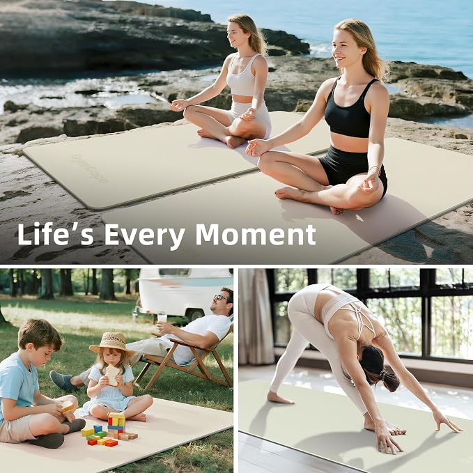 Extra Large Yoga Mat – 72"x48" or 78"x57", 1/4"–1/2" Thick Mat for Women & Men, TPE Non-Slip Pilates Mat for Home Gym, Yoga, Stretching, Meditation