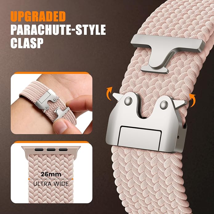 Elastic Sport Band for Apple Watch Ultra 3/2/1 Bands 49mm 46mm 45mm 44mm 42mm 41mm 40mm 38mm Men Women, Adjustable Parachute Buckle Nylon Fabric Wristband for iWatch Series 11 10 SE 9 8 7 6 5 4 3