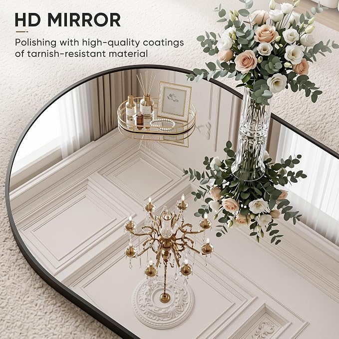 Full Length Mirror, 82"x44" Arched Floor Mirror Freestanding, Floor Standing Full Body Mirror with Stand for Bedroom, Hanging Mounted for Living Room Cloakroom, Black
