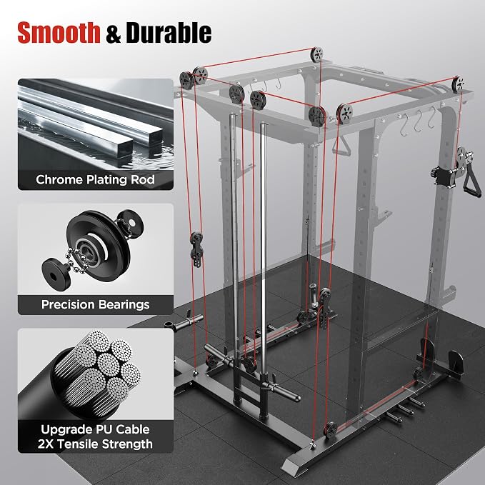 Sportsroyals Power Cage, 1600LBS Squat Rack with Cable Crossover System | Power Rack with LAT Pull Down System, Workout Cage with Pulley System for Fitness Home Gym Strength Training