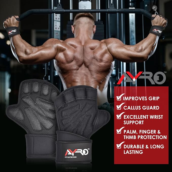 AYRO Workout Gloves for Men & Women, Gym Gloves for Men, Weight Lifting Gloves with 15" Wrist Wraps & Support, Breathable Palm Padding, Non-Slip Grip for Fitness, Cross Training & Bodybuilding
