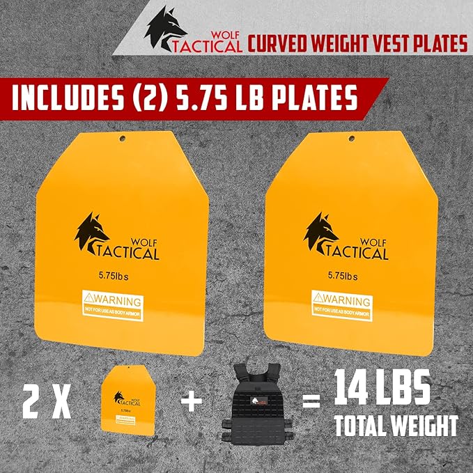 WOLF TACTICAL Curved Weight Vest Plates – 5.75/8.75/14.5LB Pairs – Contoured Ergonomic Fit – WODs, Strength Training, Running, Heavy Workouts