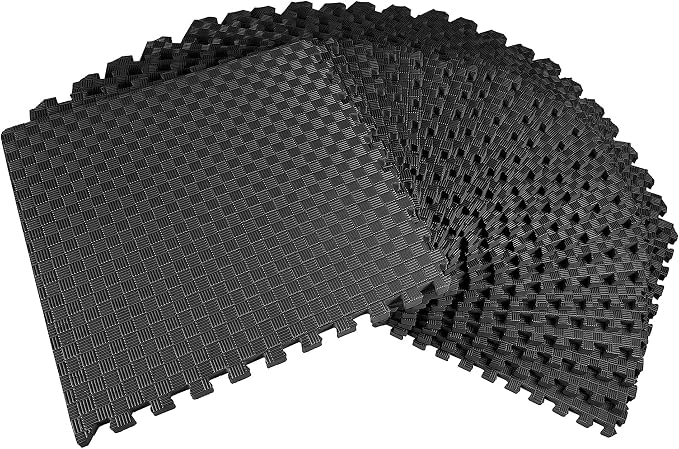 BalanceFrom Puzzle Exercise Mat 1-inch Thick, EVA Interlocking Foam Floor | Tiles for Home Gym, Mat for Home Workout Equipment, Floor Padding for Kids, Black, 24 in x 24 in x 1 in, 72 Sq Ft - 18 Tiles