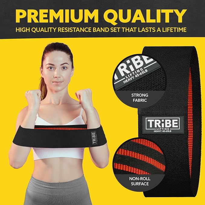 Fabric Resistance Bands for Working Out, 3-Pack for Legs and Glutes | Booty bands for women and men, non-slip grip, 3 resistance levels, for squats, lunges, hip thigh training, glute activation