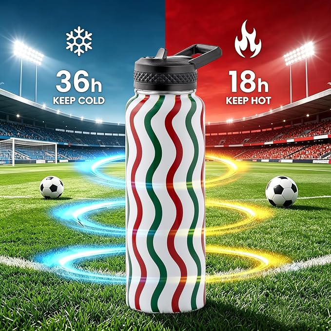 RAYMYLO Insulated Water Bottle 40 oz, Triple Wall Vacuum Stainless Steel | (Cold for 36Hrs, Hot for 18Hrs), Leak Proof & Non-BPA, Modern Water Flask Jug with Paracord Handle & Straw Spout Lids