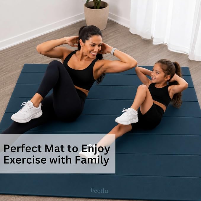 Foldable Large Yoga Mat, Extra Space 72"L x 48"W (183 x 122 cm), 6mm & 8mm Thick, Workout Mat for Home Gym and Travel - Anti-Slip Folding Exercise Mat for Yoga & Pilates