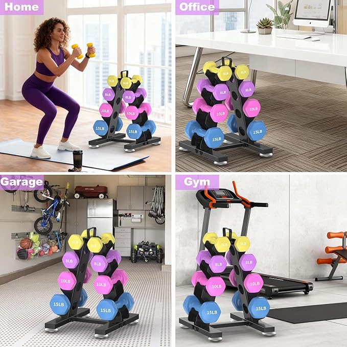 TomCare 6-Tier|5-Tier|4-Tier|2-Tier Dumbbell Rack Stand Only for Home Gym | Stable A-Frame, Fits 5–35 lb Dumbbells, Protective Padded Cradles, Adjustable Feet, Easy-Carry Handle (Stand Only)