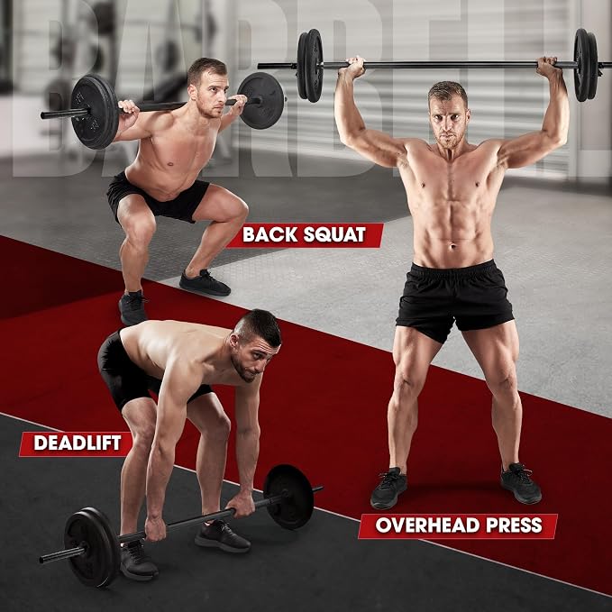 Yes4All Standard Straight Barbell 60" & EZ Curl Bar 47", Capacity 200 to 480 LB, Weight Bar 1" to 2" Diameter - Star Lock Collars, Rubber Ring, Barbell Spins Included for Deadlifts & Squats
