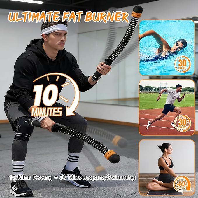 Ropeless Battle Ropes for Home Gym, Weighted Cordless Battle Rope with Adjustable Weights & Anti-Slip Handles, Portable Workout Rope for Strength Training, Anaerobic & Full Body Exercise