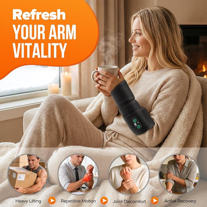 Rechargeable Cordless Elbow Heating Pad Wrap, Fast Heating Heated Arm Sleeve with 3 Heat & Timing Settings, 4000mAh USB Arm Heat Wrap for Tennis Elbow, Tendonitis, Arthritis, Forearm Pain Relief