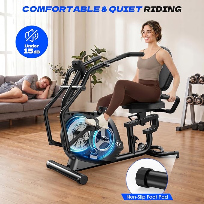 Recumbent Exercise Bike, Stationary Bike for Home with Arm Exercise | Recumbent Bike with 400LB Whisper-Quiet 16 Levels Magnetic Resistance Heart Rate and Multi-Function LCD Comfortable Seat