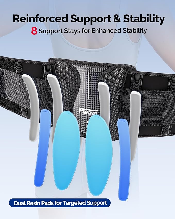 FEATOL Back Brace for Lower Back Pain Wide Coverage 360° Strong Lumbar Support with Removable Pad, Adjustable Waist Support Belt for Men Women, Size XX-Large 38.6"-51.2''