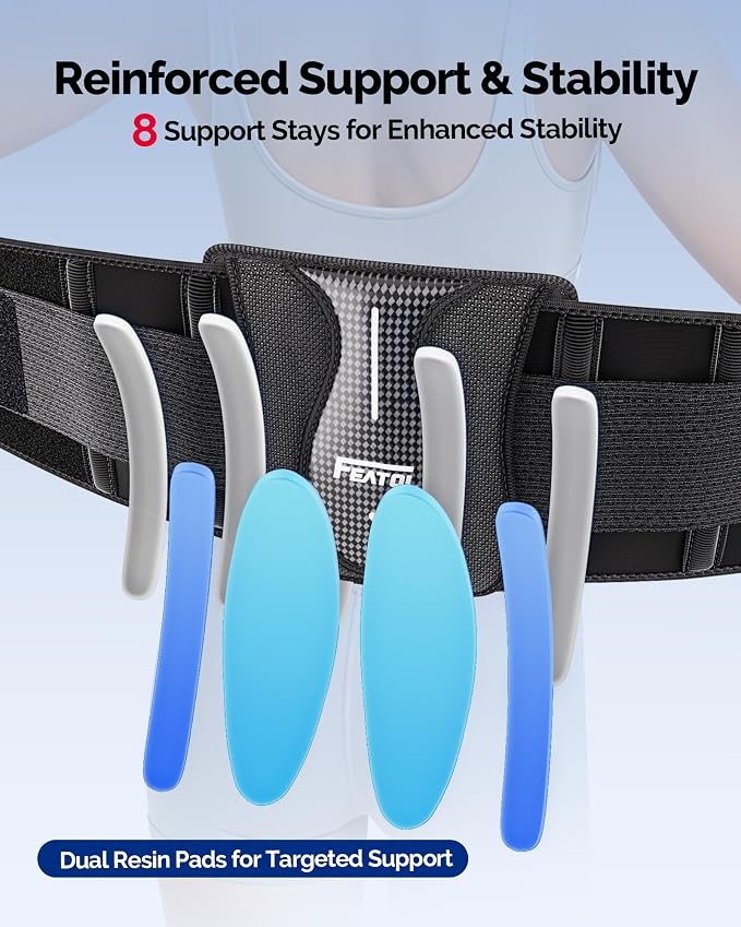 FEATOL Back Brace for Lower Back Pain Wide Coverage 360° Strong Lumbar Support with Removable Pad, Adjustable Waist Support Belt for Men Women, Size L/XL 29.8"-38.6"