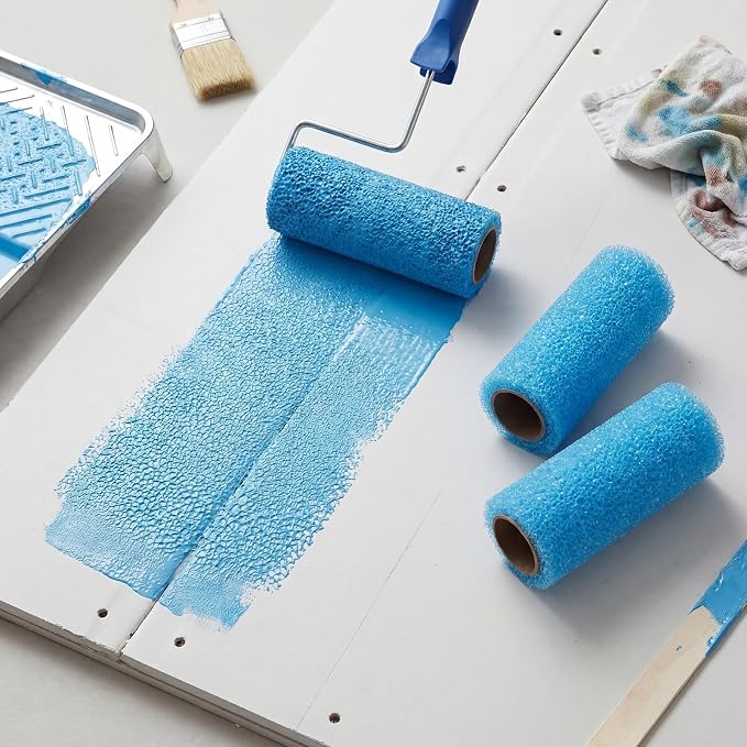 Nuanchu 3 Pcs 4" Blue Foam Textured Rollers Washable Small Textured Paint Roller Opened Celled Roller for Swimming Pool Boat Deck Cabin Floor Ceiling Drywall Bed Liner Other Small Area, Without Handle