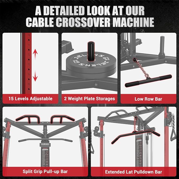 CC01 Cable Crossover Machine with High and Low Pulley System, Functional Trainer with Pull Up Bars and Optional Bundle, Cable Machine for Home Gym Power Workout