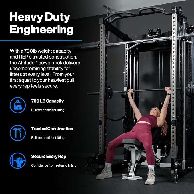 REP Fitness Altitude Power Rack, Modular 6 Post Squat Rack with Cable Pulley and Smith Machine Options, Alloy Steel, 29 Inch Depth