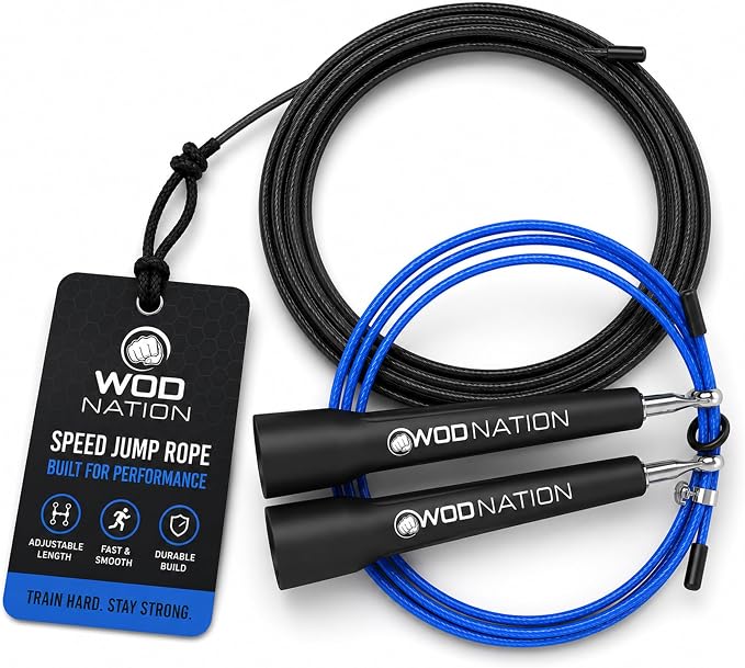 WOD Nation Adjustable Speed Jump Rope For Men, Women & Children - Blazing Fast Fitness Skipping Rope Perfect for Boxing, MMA, Endurance