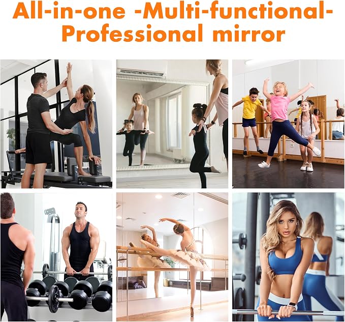 Hasipu Home Gym Mirror 44" L x 28" W - 2PCS Large Full Body Mirror for Yoga, Fitness, Garage, Dance Studio, Wall-Mounted, 0.16in Tempered Glass Frameless