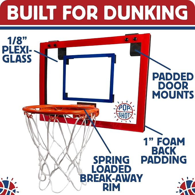 Pop-A-Shot Super Slam | Over the Door Mini Basketball Hoop Built for Dunks | Indoor Over-the-Door Mini Hoop with Electronic Scoreboard, Built for Dunks in Bedrooms & Game Rooms with a Spring-loaded Rim
