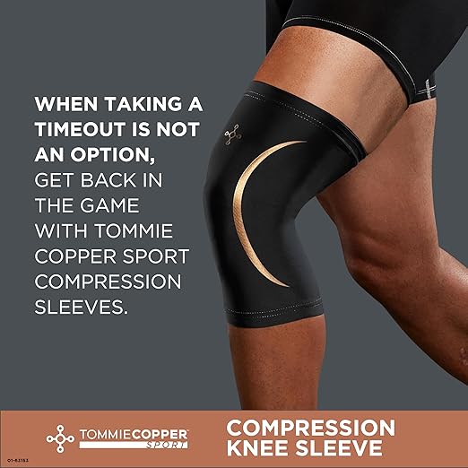 Tommie Copper Knee Compression Sleeve, 15-20 mmHg, Copper (Black L/XL) | 15-20 mmHg Graduated Compression | 4D Stretch