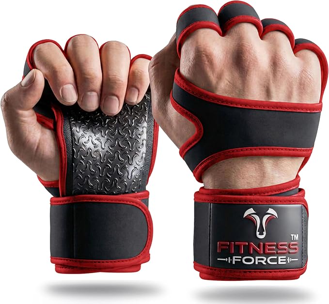 FITNESS FORCE Ventilated Weight Lifting Workout Gloves for Men & Women | Gym Gloves for Men & Women with Built-in Wrist Wraps for Men, Exercise Gloves for Weightlifting, Cycling & Cross Training