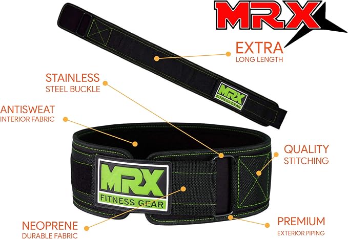 MRX Weight Lifting Belt - 4 Inches Wide 8mm Thick Padded Back Support with Flexible Ultralight Foam Powerlifting Belts Heavy Duty Deadlifts Workout Squats Exercise & Lifting Belt for Men & Women