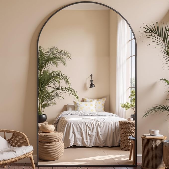 Full Length Mirror, 81"x41" Arched Full Body Mirror, Oversized Floor Mirrors, Leaning Free Standing Mirrors, Hanging Mounted Large Mirrors for Bedroom Dressing Room, Cloakroom, Black
