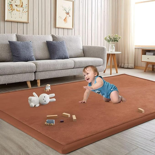 Baby Play Mat for Floor Nursery Muscle Mat Area Rug Playroom Rug 79x158" Elastic Foam 1.3" Thick Crawling Mat for Babies,Toddlers(Brick Red)