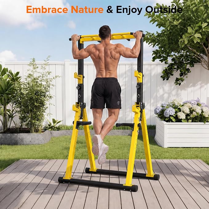 Foldable Power Tower Pull Up Bar Station, Adjustable Height | Portable Free Standing,700lbs Load Max, Adjustable Height fits Man,Woman,Power Tower Pull Up Dip Station, Multi Grips