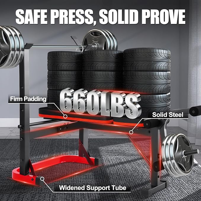OPPSDECOR Foldable Weight Bench Set with Squat Rack and Preacher Curl Pad | Preacher Curl Bench, Leg Extension and Curl, 660lb Capacit Incline Decline Flat, Foldable Home Gym, For Women Teens Beginners