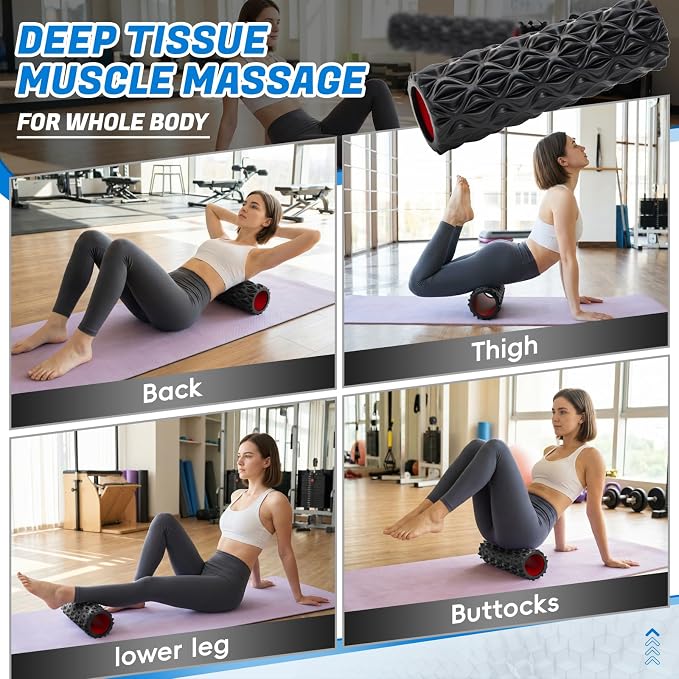 Foam Roller for Deep Tissue Massager High Density Massage Roller | Diamond-Shaped Texture, Myofascial Release, Deep Tissue Muscle Massage Trigger Point Back Roller for Fitness (15" Black)