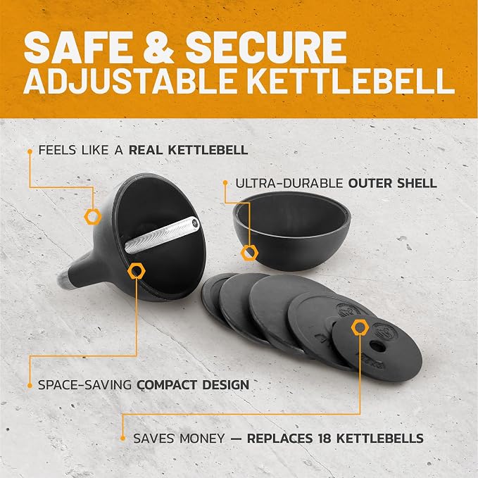 Adjustable Kettlebell Set [Bells of Steel] Kettle Bell Weight Set, Steel Shell, Internally-Loaded for Full Body Workouts, Competition Standard 35mm Handle