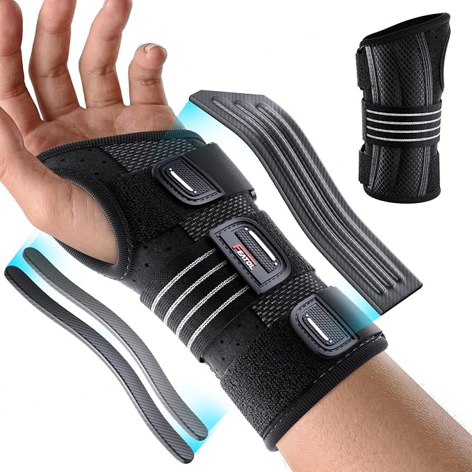 FEATOL Lightweight Carpal Tunnel Wrist Brace for Daily Work, 7 inches Comfortable & Adjustable Night Support for Women Men, Hand Brace With Splint Pain Relief for Tendonitis, Sprains, Arthritis, Left Hand, Large