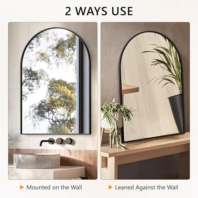 Arched Bathroom Mirror for Wall, 40" x 28" Metal Frame Vanity Mirror, Black | Aluminium Alloy Frame, HD Shatterproof Glass, for Bathroom Over Sink , Entryway, Bedroom, Living Room