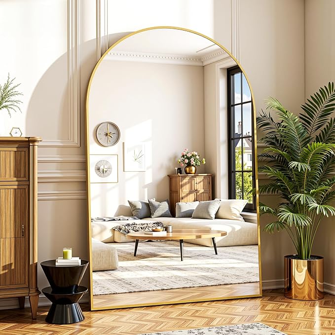 Full Length Mirror 72" L x 44" Full Body Standing Mirror for Bedroom, Living Room, Gym, Dorm - Shatter-Resistant & Easy Assembly, Arched Style Gold