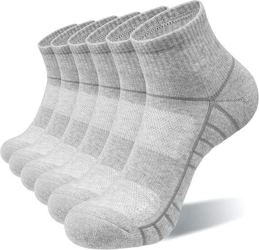 Lapulas Athletic Quarter Socks for Men Women, Cotton Mesh, Cushioned Arch Support, Non-Slip Running Ankle Design, 6 Pack