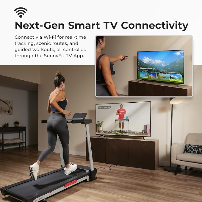 Sunny Health & Fitness Smart Wi-Fi Treadmill with Auto Incline