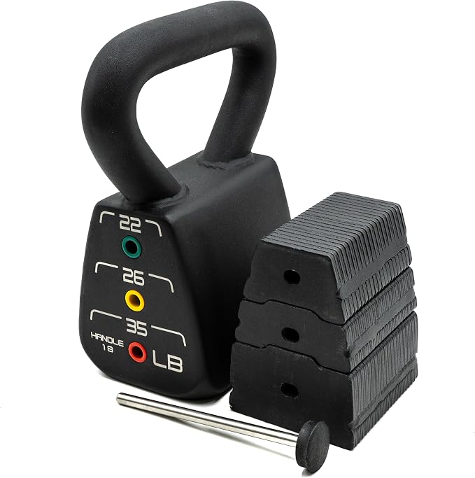 PowerBlock Pro Adjustable Light Kettlebell, 18-35 lb. Weight Set | One black kettlebell replaces multiple weights with a durable steel build