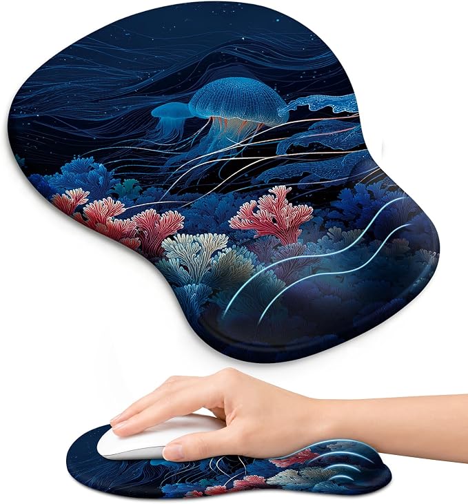 Ergonomic Mouse Pad with Wrist Rest, Gel Wrist Support, Coral Dream | 10.2 x 7.6 in Mouse Pad with Smooth Fabric Surface and Non-Slip Rubber Base for Office, Home, Study, and Gaming