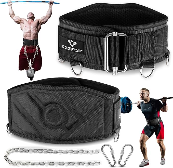 3-in-1 Weighted Pull Up Belt, Weight Lifting Dip Belt with 40.6 IN Chain & Self Locking, Weighted Gym Belt for Pull Up, Squat, Powerlifting & Deadlift, Capacity Up to 350 LBS