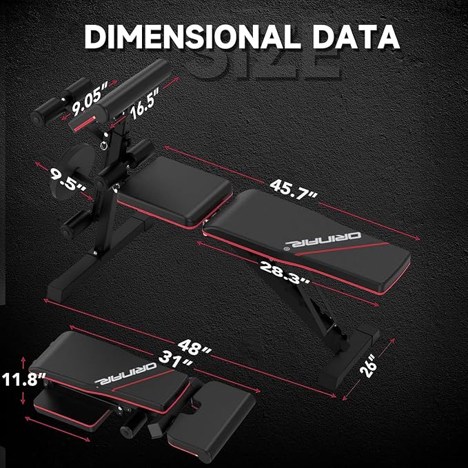 Orinar Adjustable Weight Bench, 880Lbs Bench Press for Full Body Workout, Workout Bench for Home Gym with Barbell Rack, Strength Training Stable Incline Decline Bench with Leg Developer