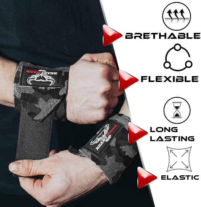 Wrist Wraps for Weightlifting - Adjustable Lifting Straps With Thumb Loop for Enhanced Gym Support, Powerlifting, Bodybuilding and Workout