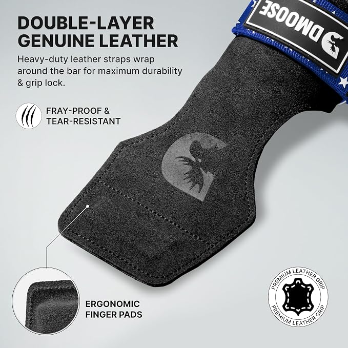 DMoose Fitness Weight Lifting Hooks (Pair) for Deadlifts, Pull Ups, Rows & Shrugs - Anti-Rip Nylon Strap Hand Grips with Thick Wrist Padding - Heavy Duty Wrist Straps for Weightlifting & Gym Workouts