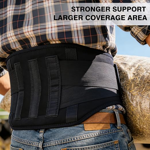 Back Brace for Men Lower Back Pain, Work Lumbar Support Belt | Wide Back Support Belt, 5 Removable Metal Stays, Breathable Support for Work & Lifting, Sciatica & Disc Relief (L:37"-41")