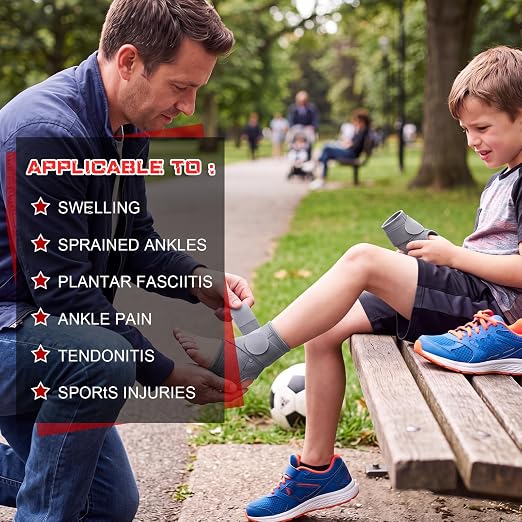 Honoson 2 Pcs Ankle Brace Kid Ankle Support Youth Neoprene Lace up Compression Sleeve Foot Brace Stabilizer with Adjustable Strap for Sport Sprained Plantar Fasciitis Achilles Tendonitis(Grey,S)