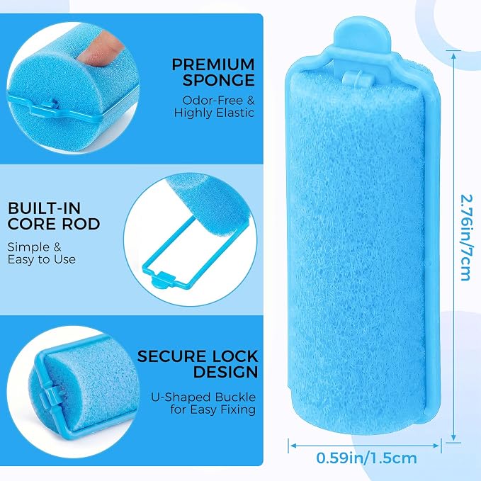 43 PCS Foam Hair Rollers - 0.59 Inch Sponge Rollers for Heatless Hair Curler Flexible Sponge Curler Tool and Rat Tail Comb for Short/Long Hair Soft Sleeping Thin Hair Curl Overnight Rulos