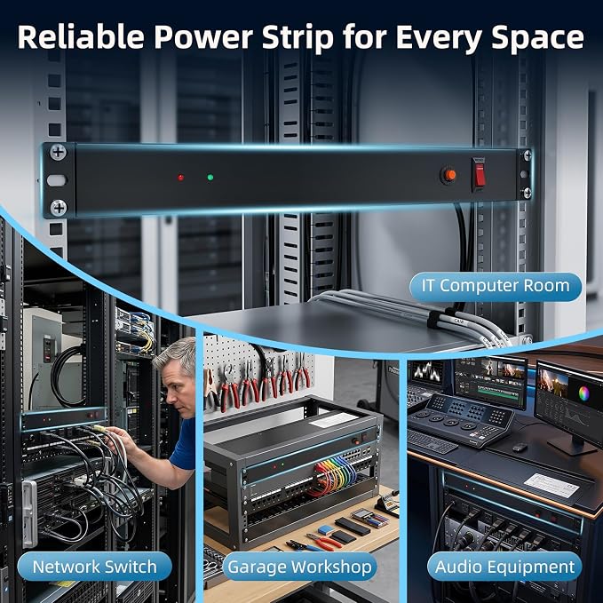 8-Outlet 1U Rack Mount PDU Power Strip, 2000J Surge Protection, 6ft Cord 14AWG Cord – PDU Power Strip for 19-Inch Network Server Racks